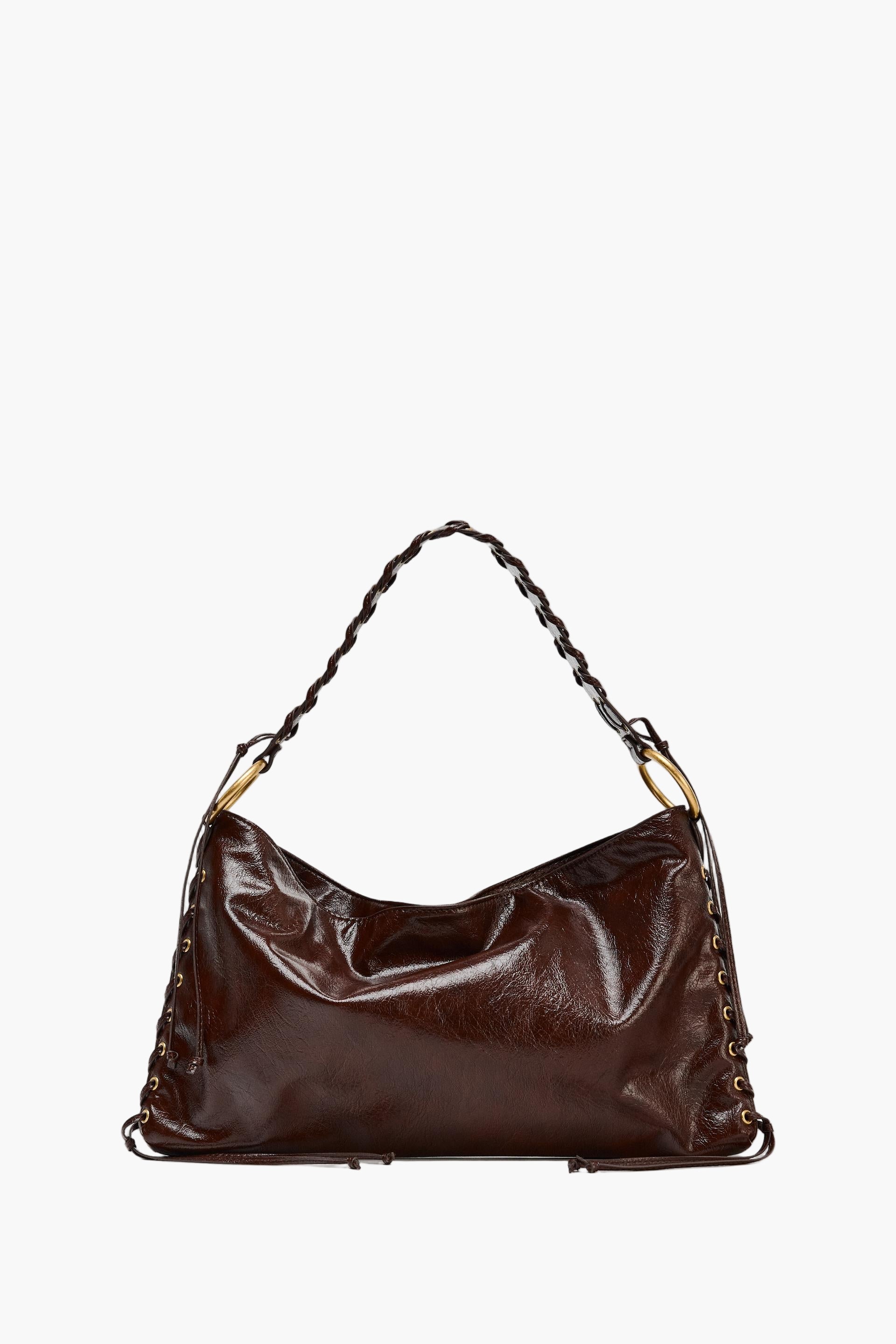 Corset Shoulder Bag in chocolate brown grained vegan leather – structured top handle