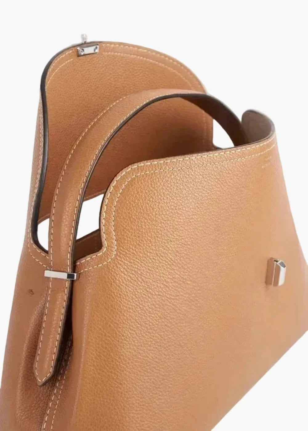 structured handbag side view tan leather women top handle