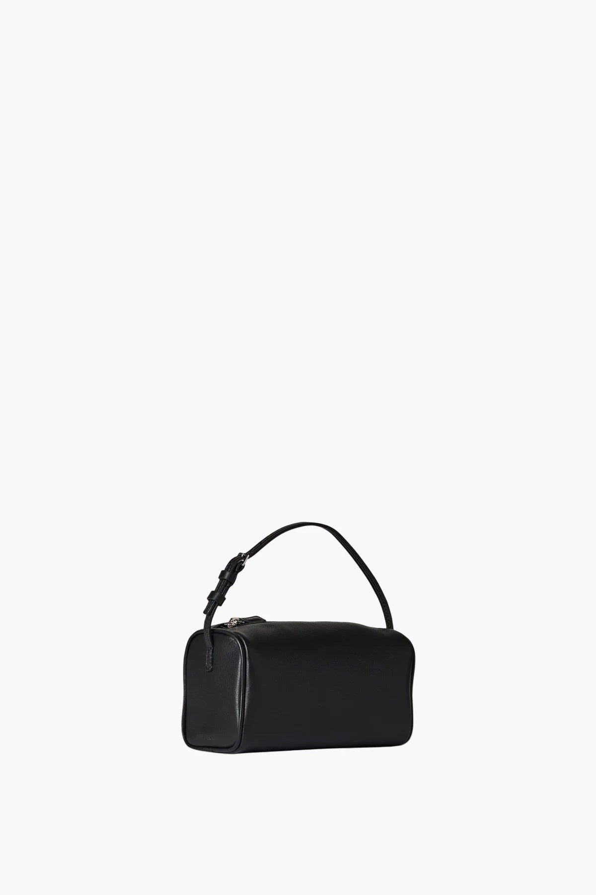 Side angle of Varo 90s structured black handbag in vegan leather