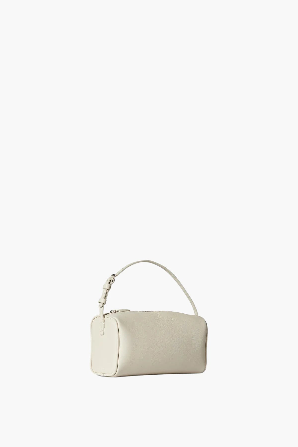 Side angle of Varo 90s structured white handbag in vegan leather