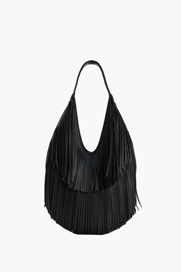 fringe leather tote bag black women statement shoulder elegant