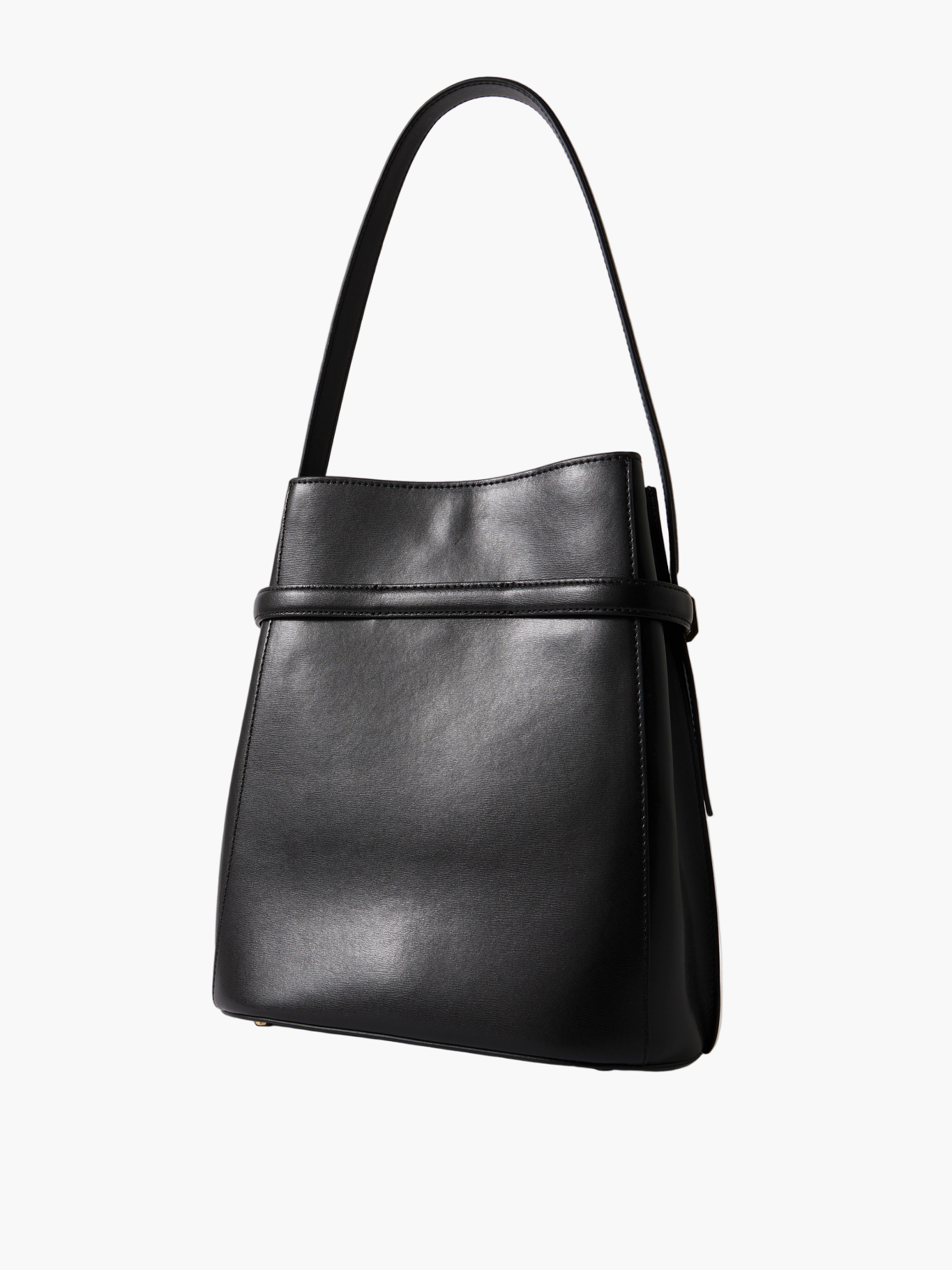 black leather bucket bag back view women structured elegant