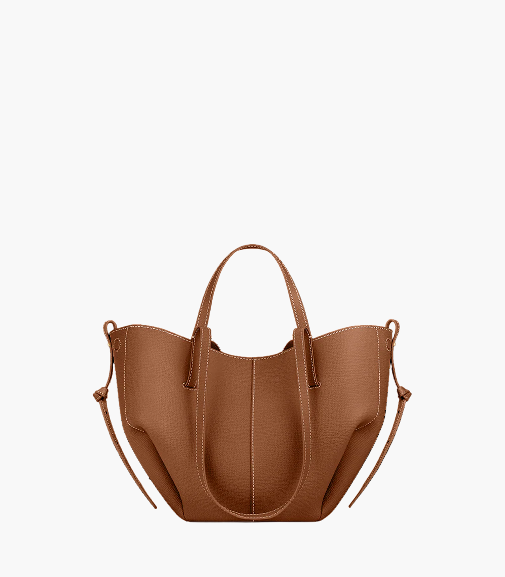  winged tote bag brown small women sculptural grain leather elegant