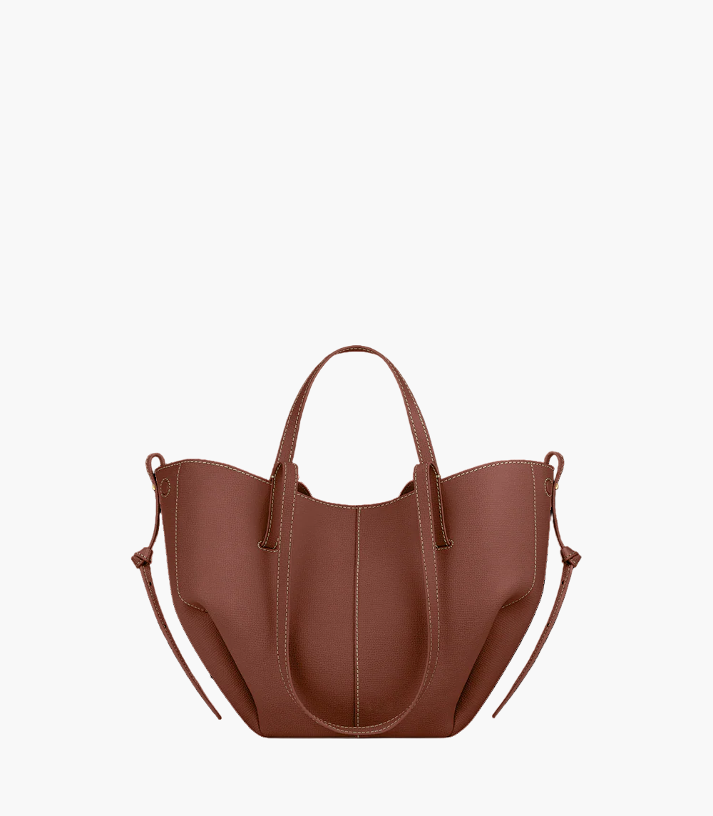 winged tote bag cognac small women warm grain leather sculptural
