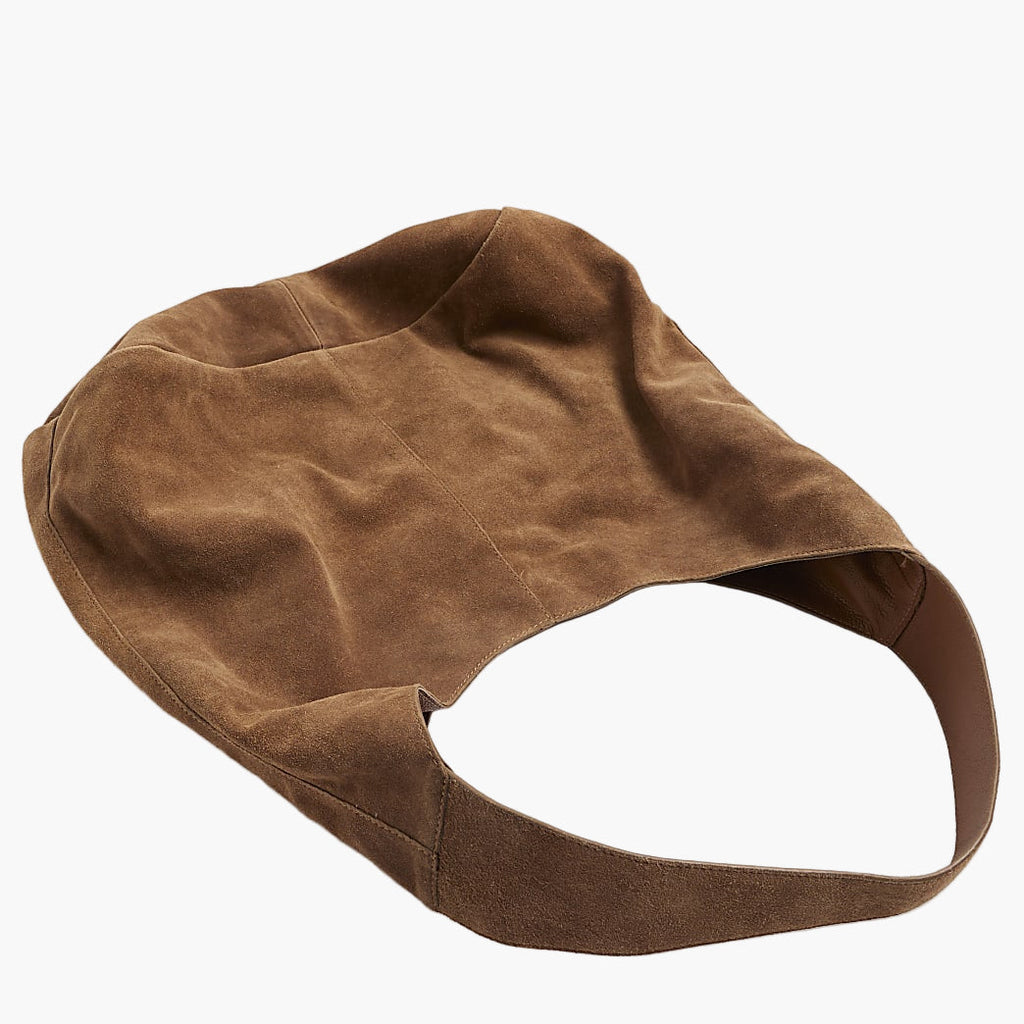 suede hobo tote bag brown top view women open unstructured