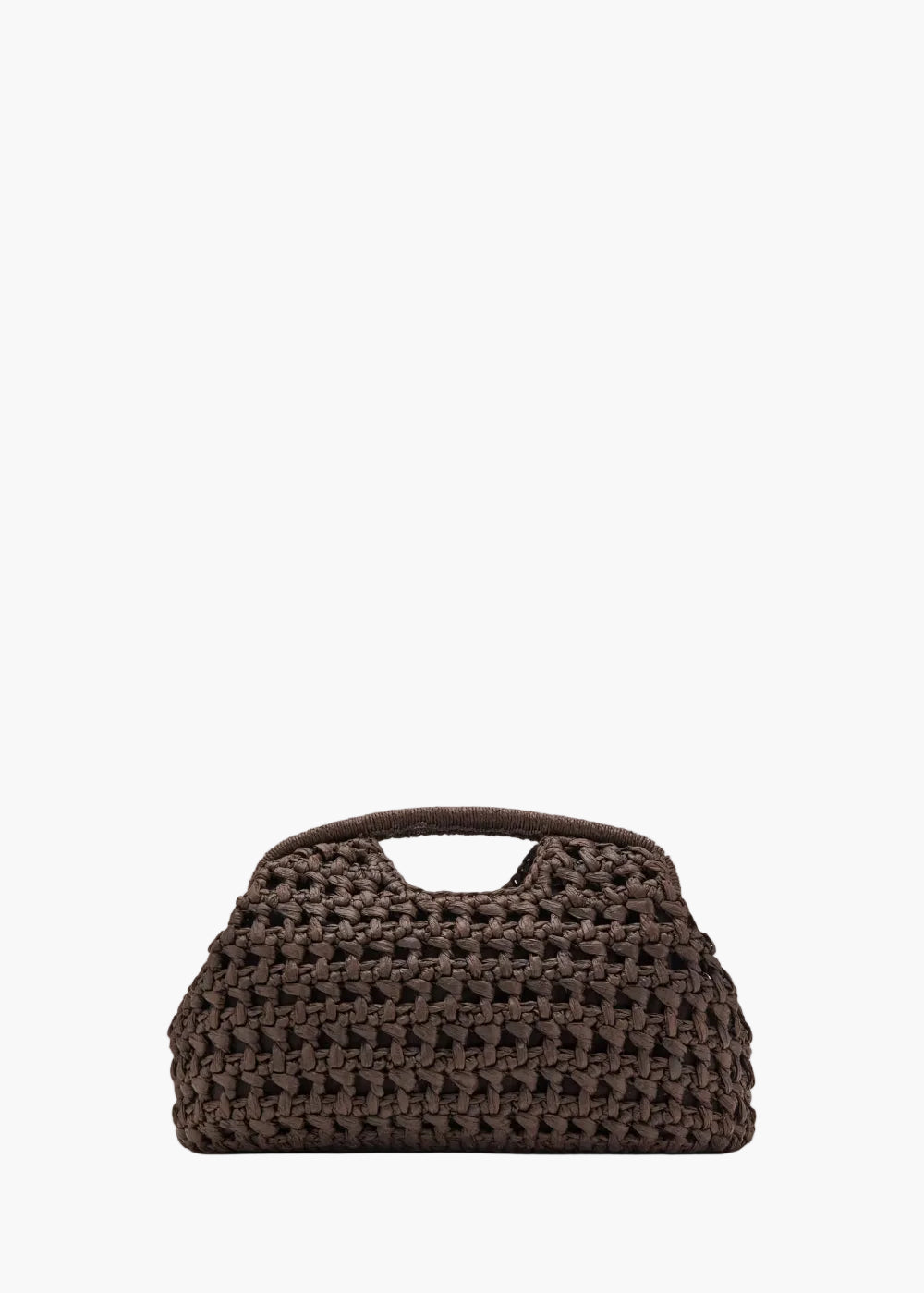 dark brown chunky crochet top handle clutch bag front view - brown - clutch bag