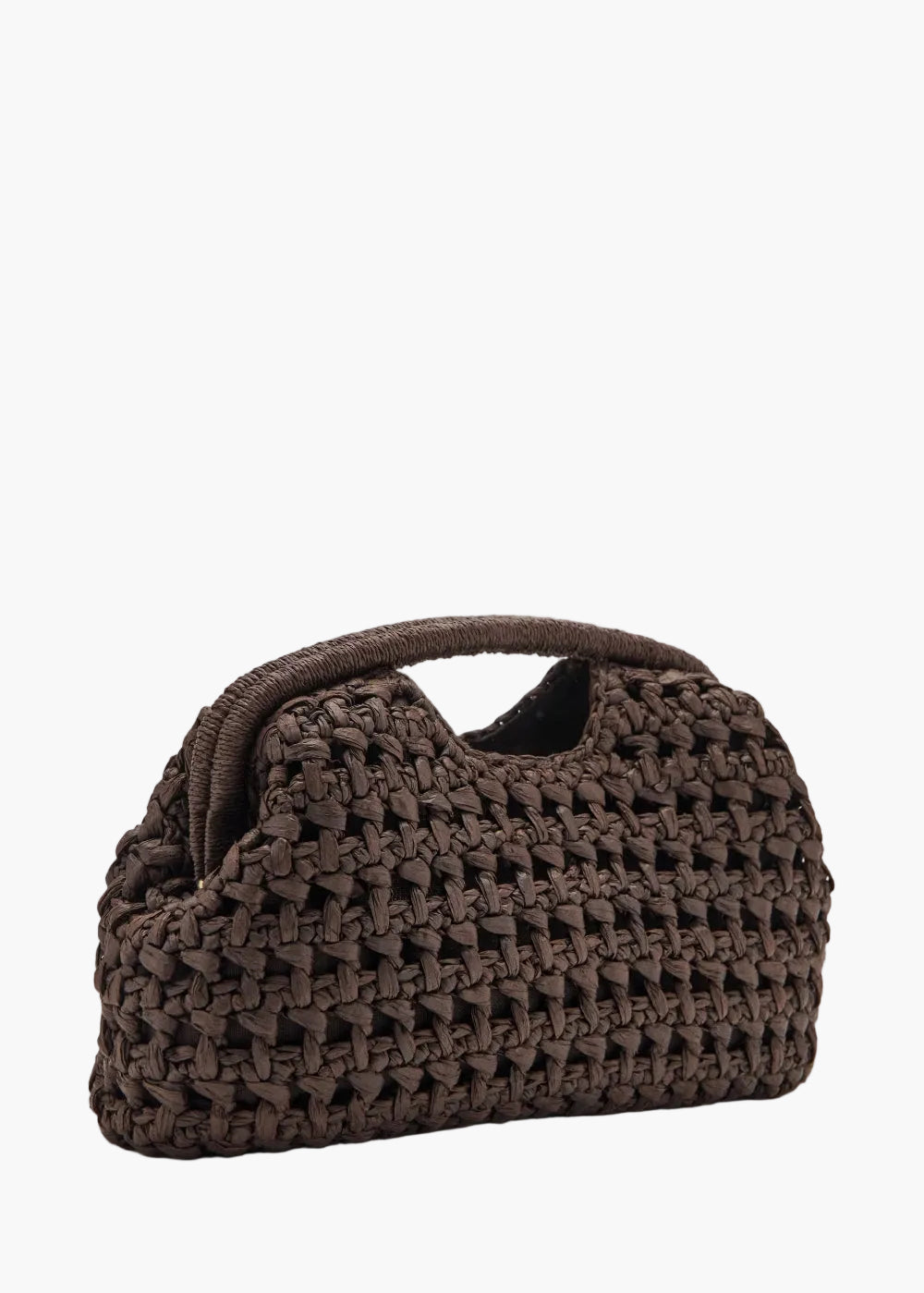 handcrafted brown chunky crochet clutch bag side angle view - brown - clutch bag