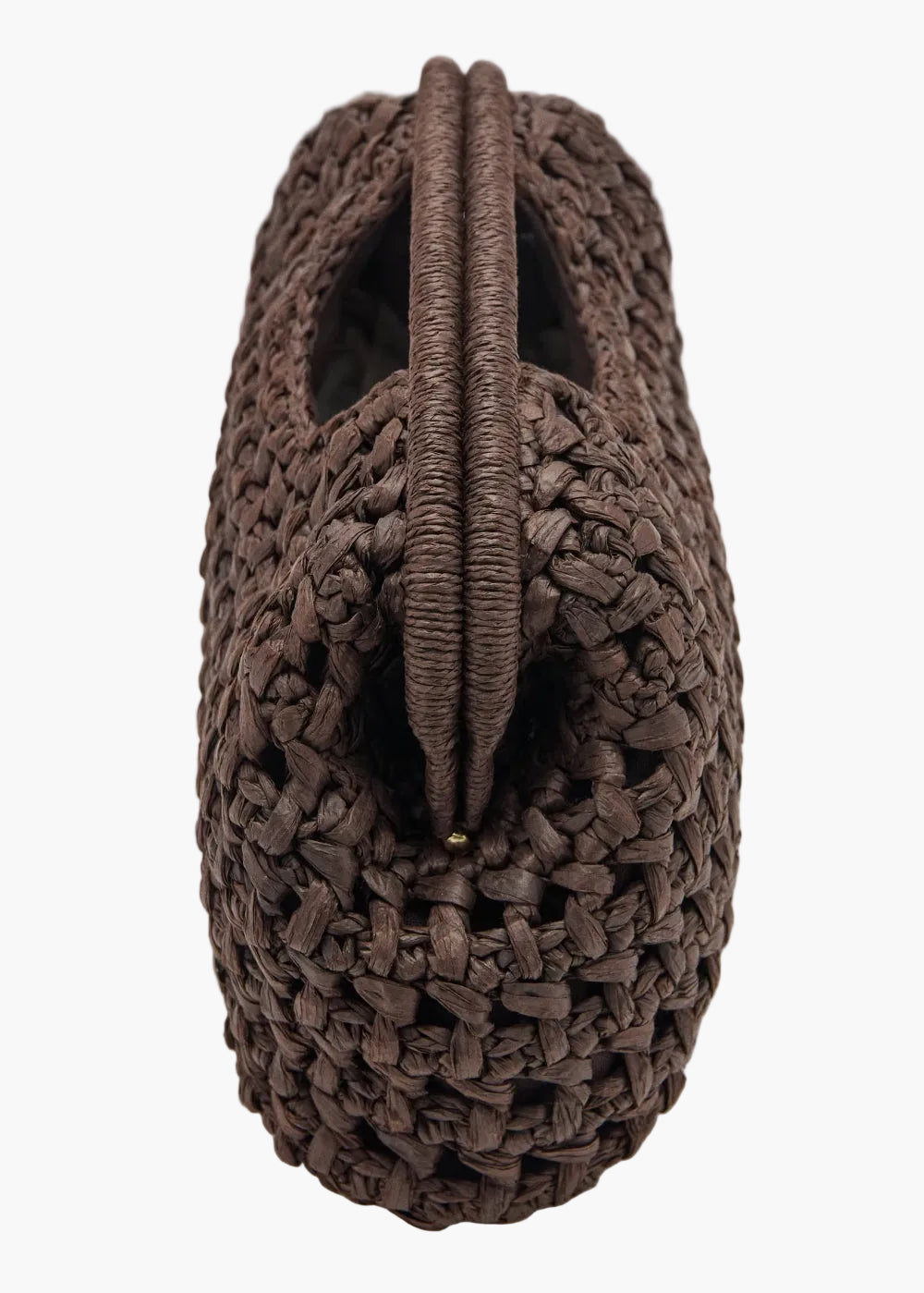 brown crochet top handle clutch bag top view handle detail - brown - clutch bag