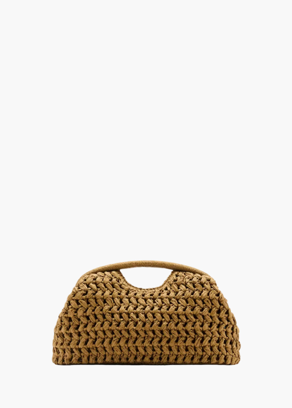natural tan chunky crochet top handle clutch bag front view - tan - clutch bag