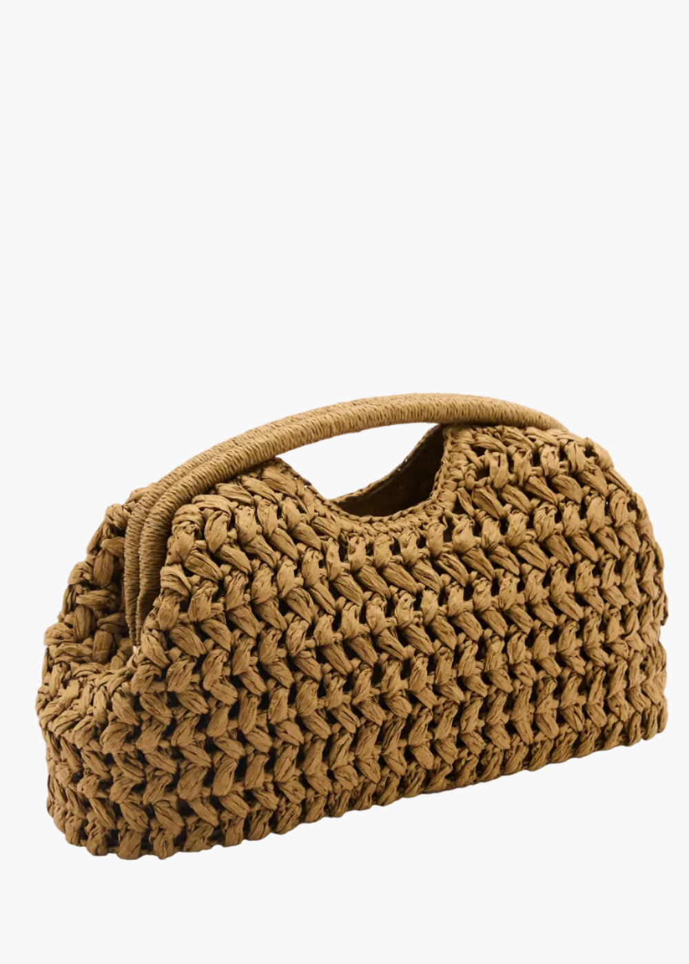 handcrafted natural tan crochet clutch bag side angle view - tan - clutch bag