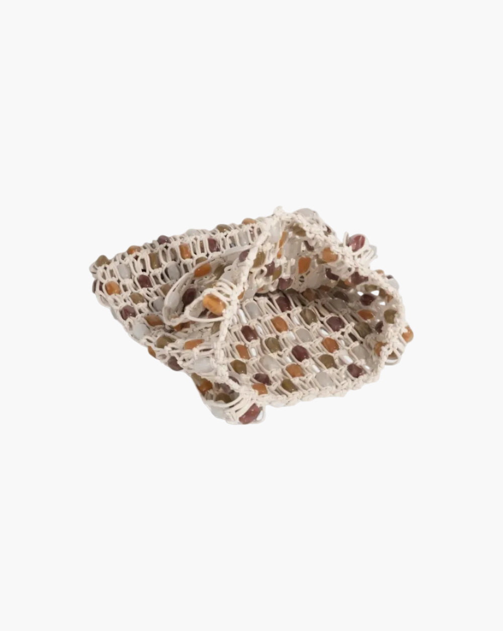 cream macrame tote bag open interior view stone beads - cream - tote bag