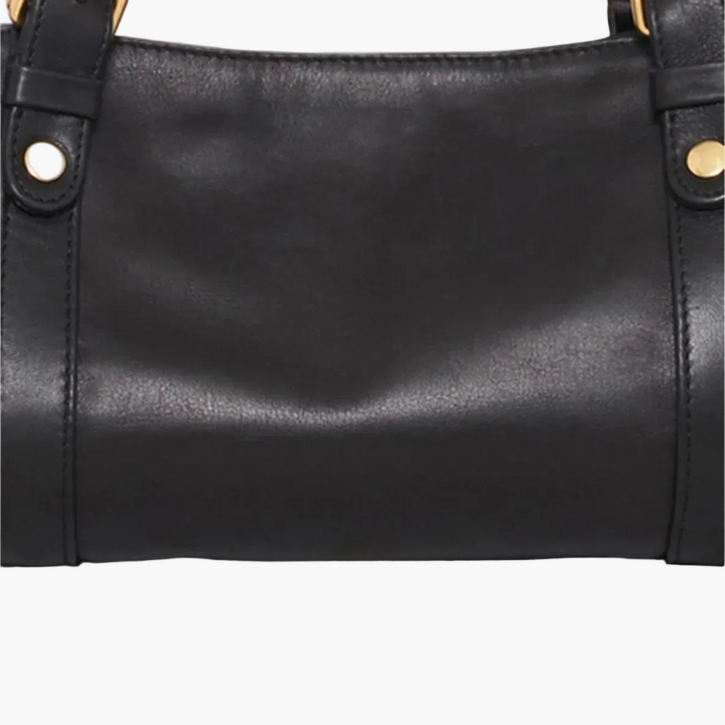 black slouch leather bag back view women gold hardware elegant