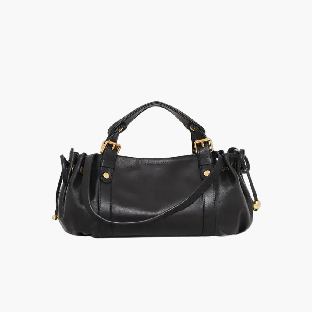 slouch leather shoulder bag black women gold hardware top handle elegant