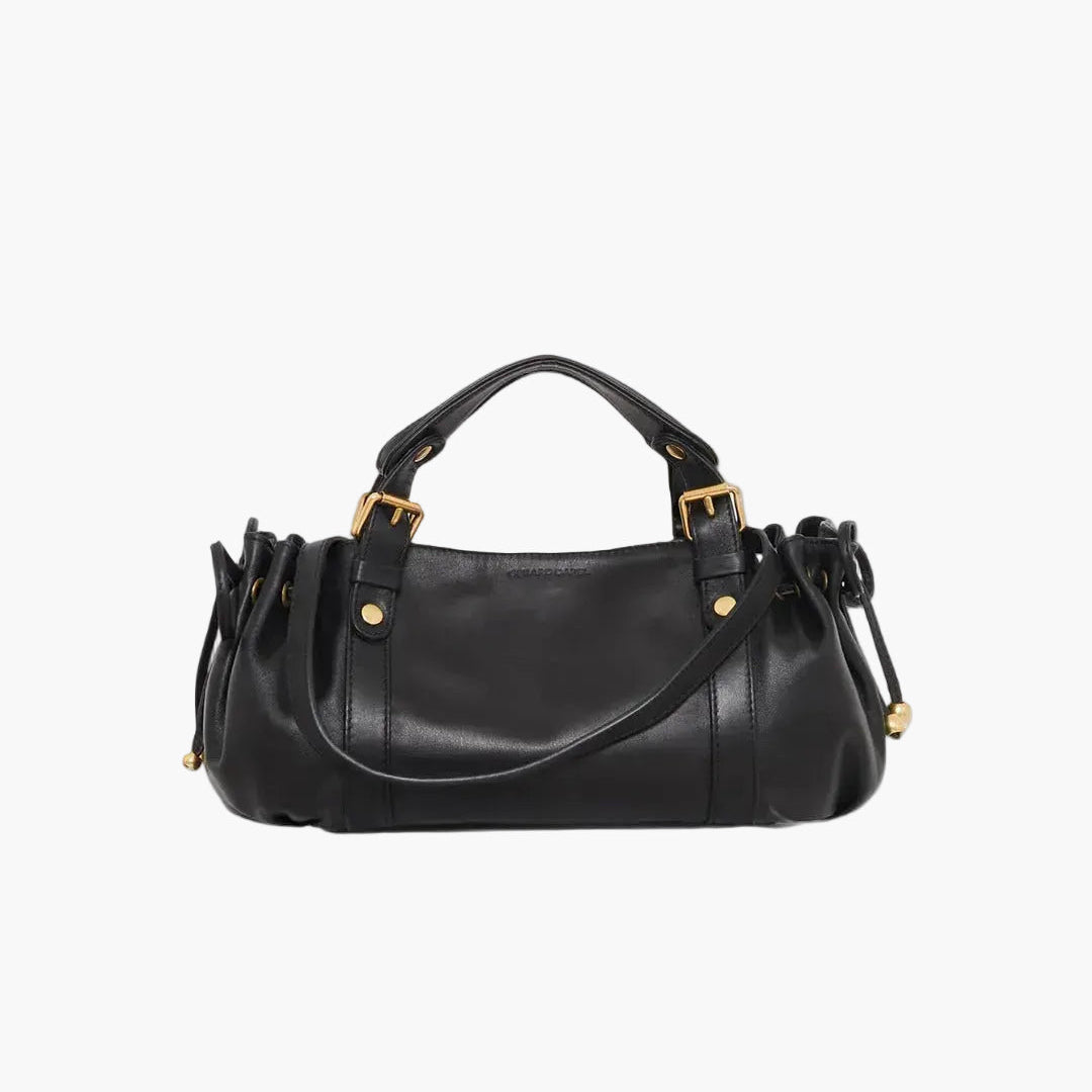 slouch leather shoulder bag black women gold hardware top handle elegant