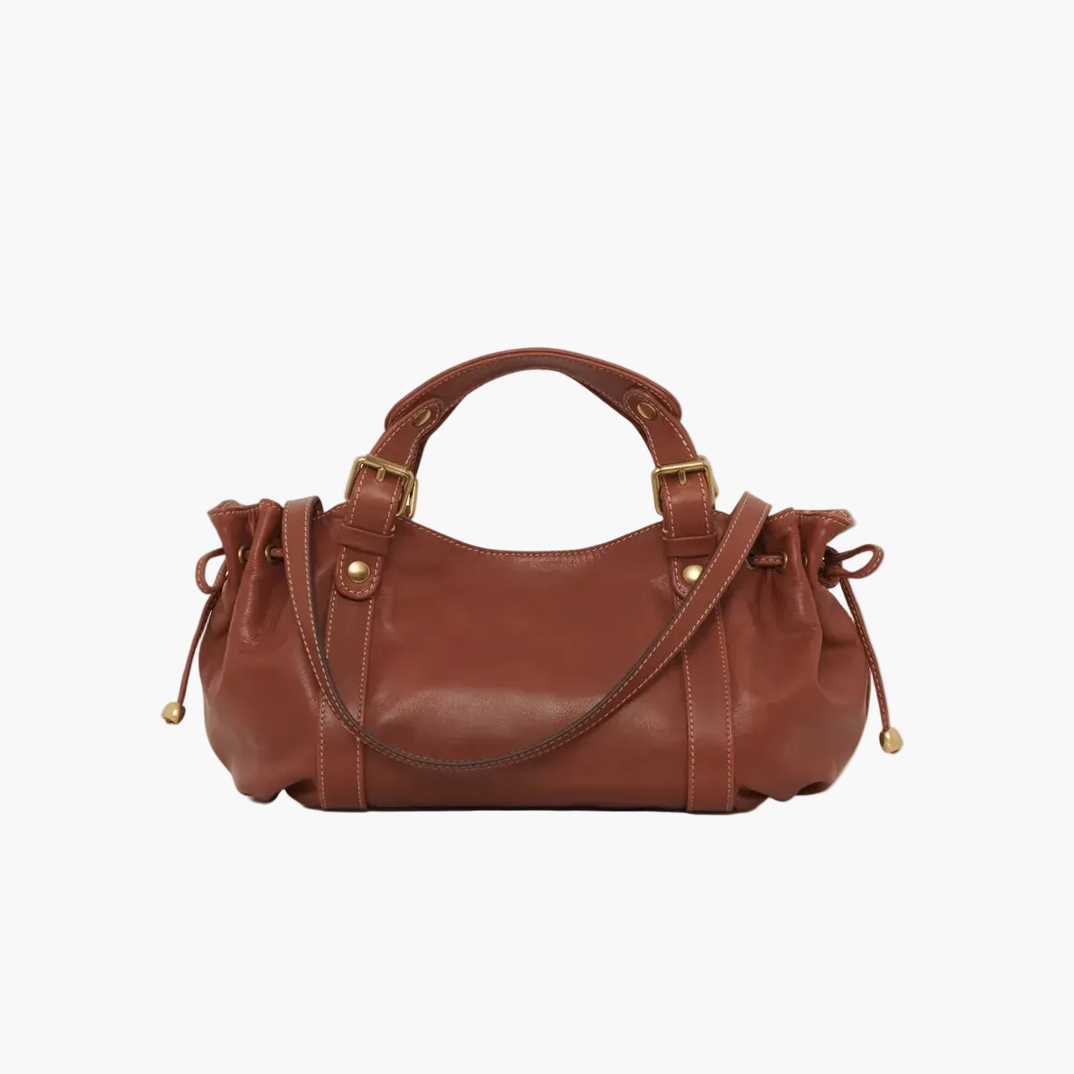 slouch leather shoulder bag brown women gold hardware top handle
