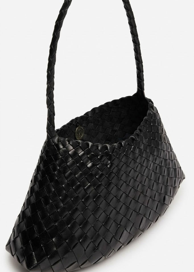 black woven leather shoulder bag open interior view - black - shoulder bag