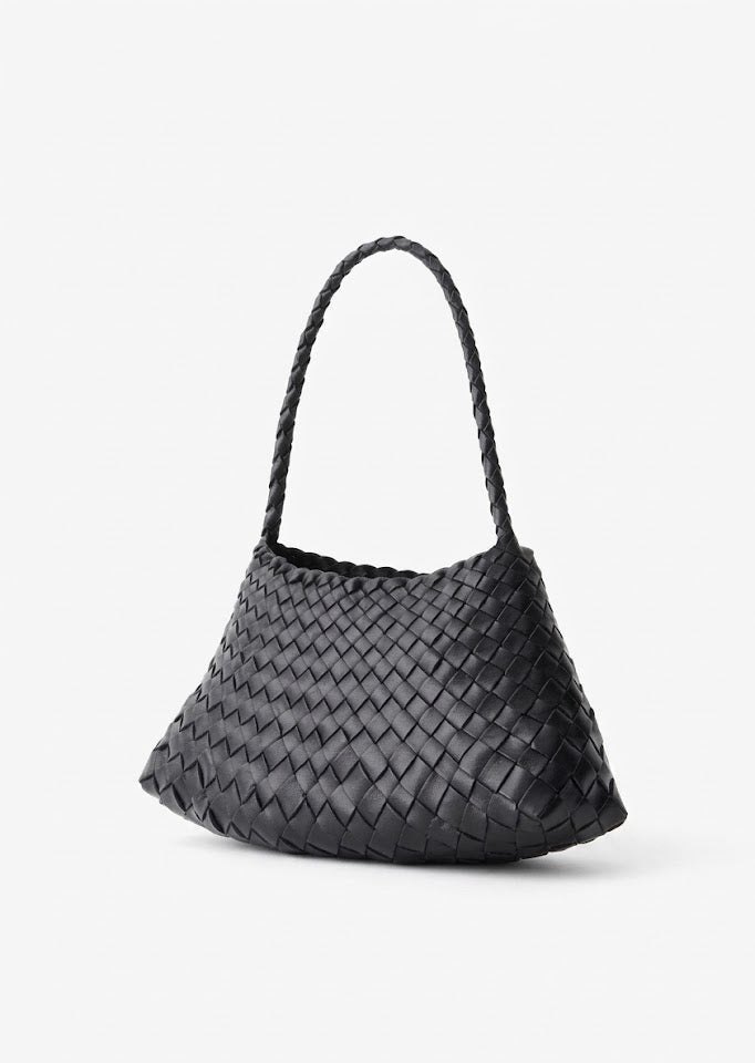andcrafted woven leather shoulder bag side view black intrecciato - black - shoulder bag