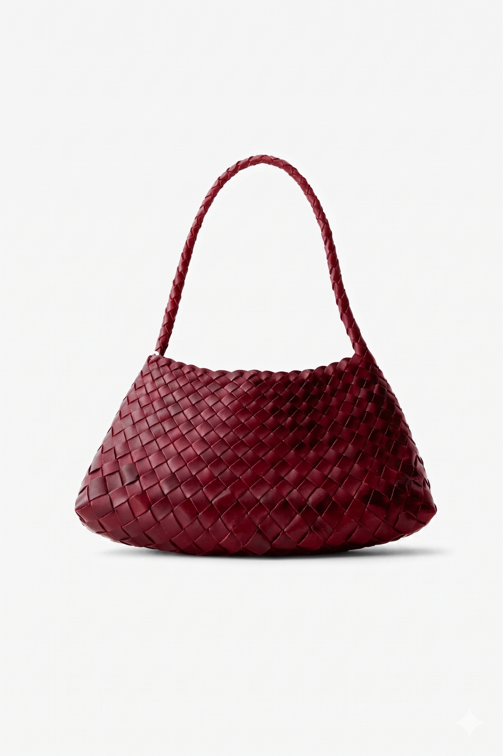 deep burgundy woven leather intrecciato shoulder bag front view - burgundy - shoulder bag