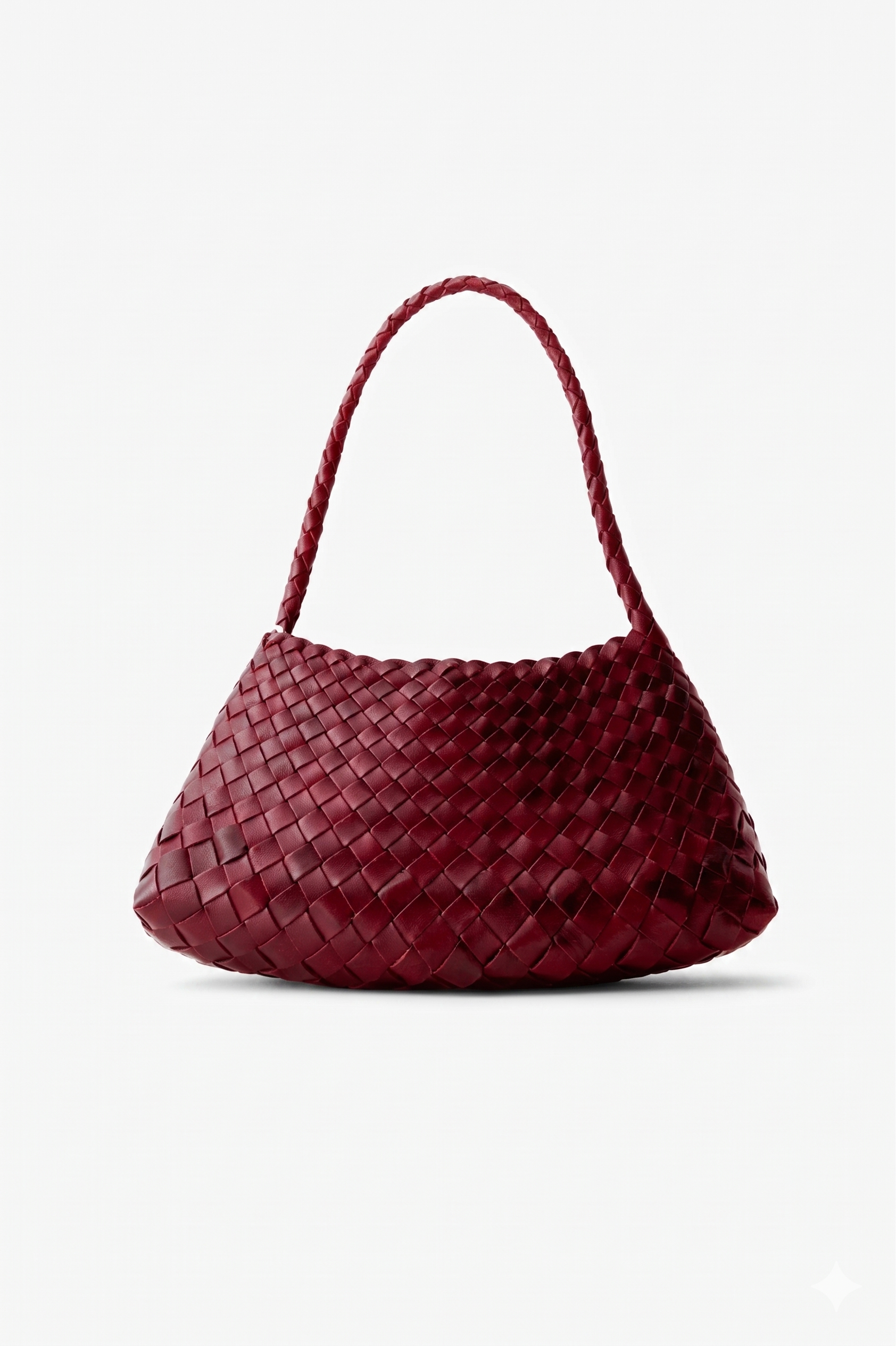 deep burgundy woven leather intrecciato shoulder bag front view - burgundy - shoulder bag