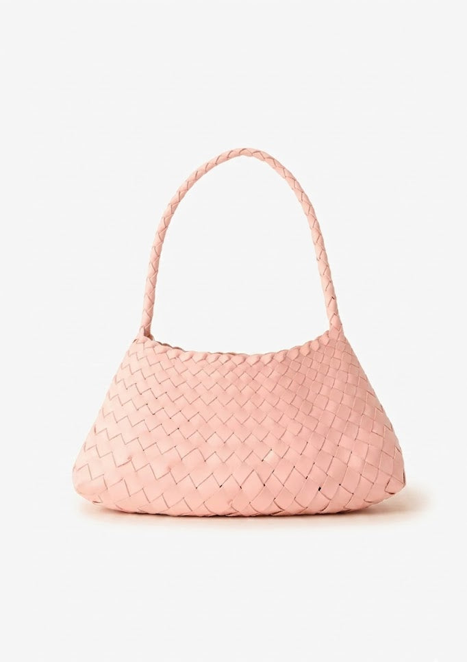 blush pink woven leather intrecciato shoulder bag front view - pink - shoulder bag