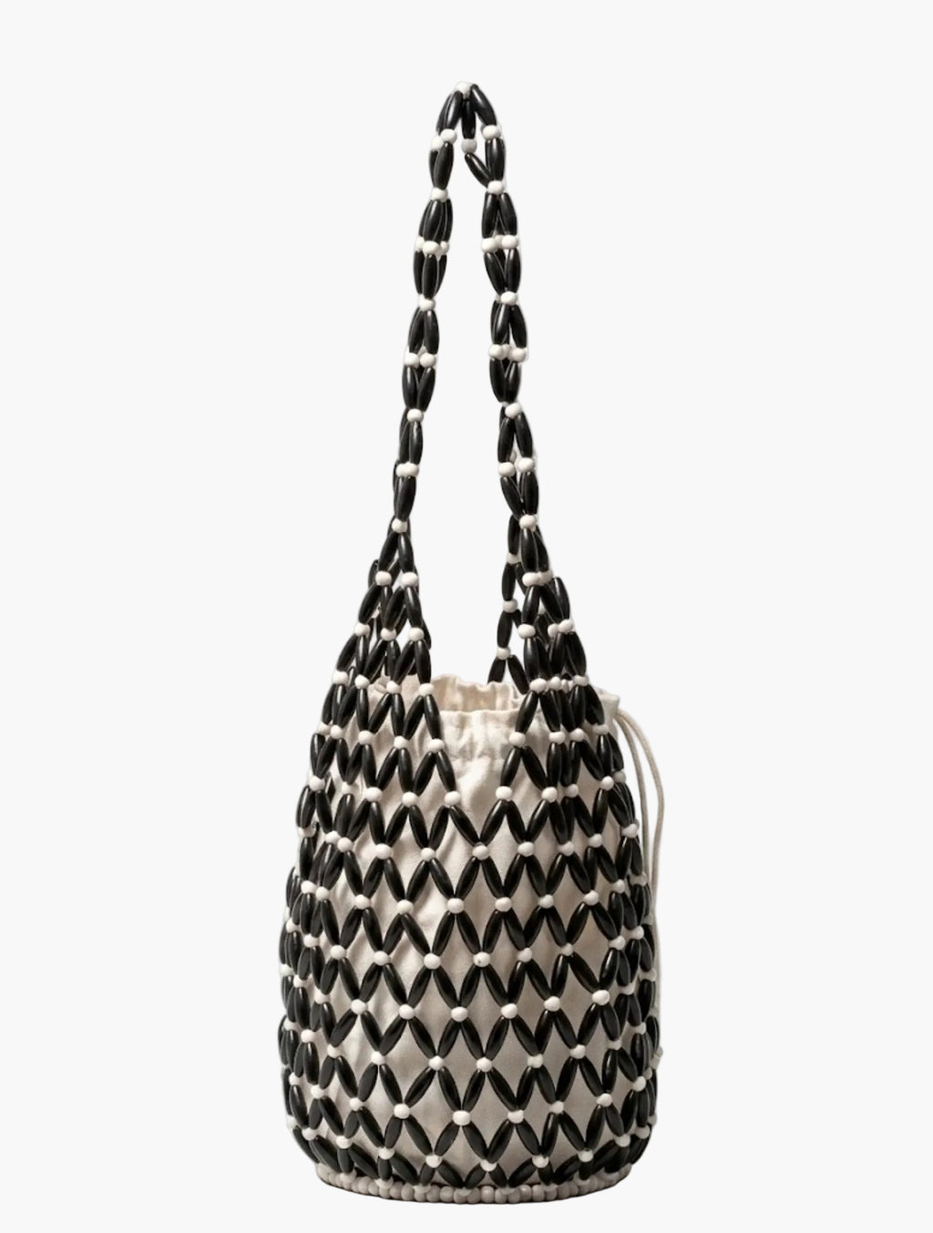 handmade wooden bead tote bag black and white contrast front view - black white - tote bag