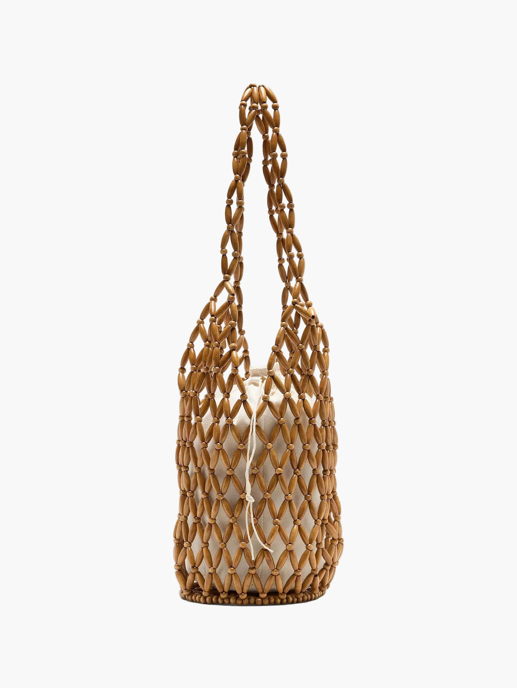 wooden bead tote bag back view canvas inner pouch natural tan - tan - tote bag