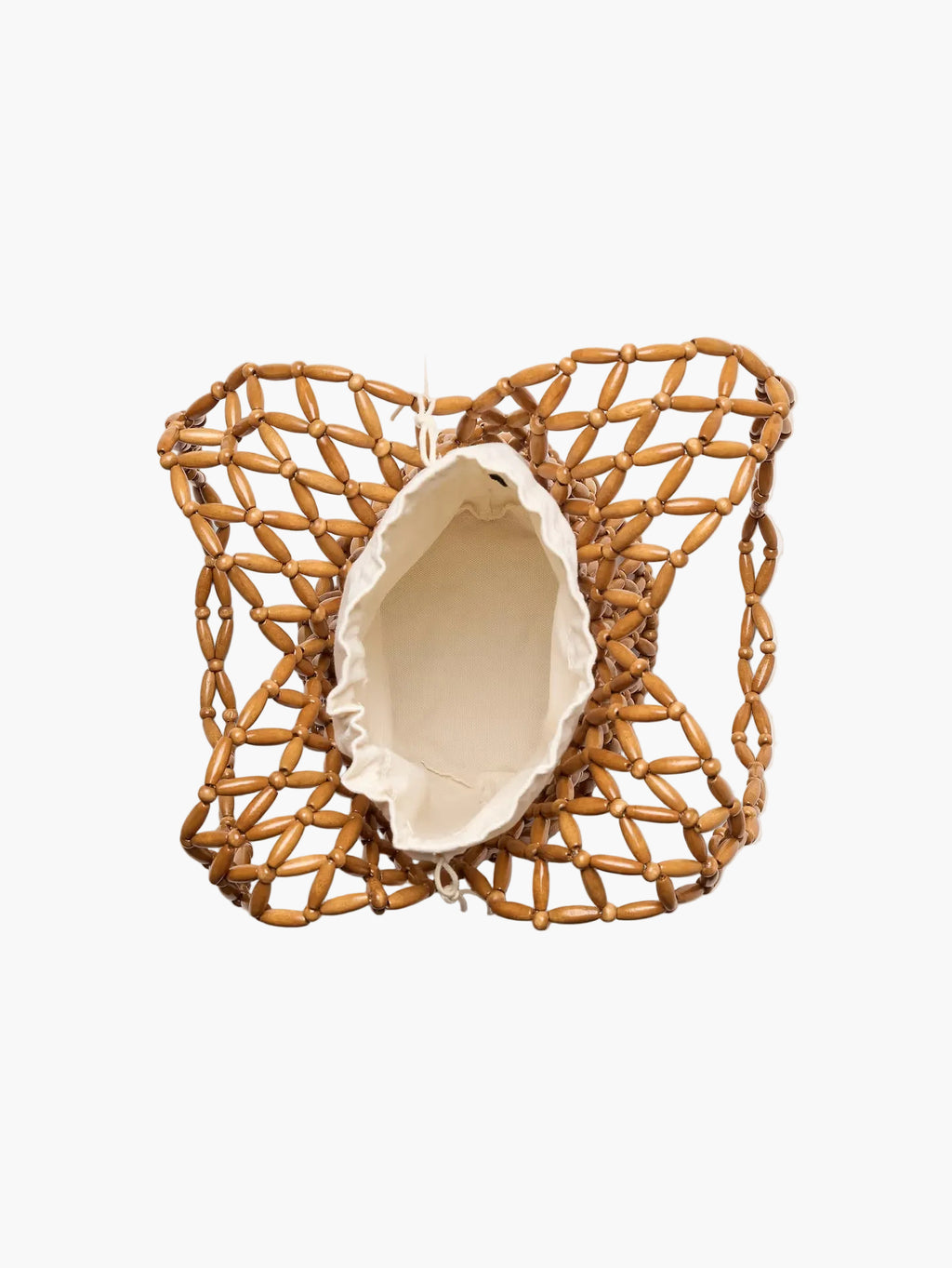 handmade wooden bead tote bag open interior top view natural tan - tan - tote bag