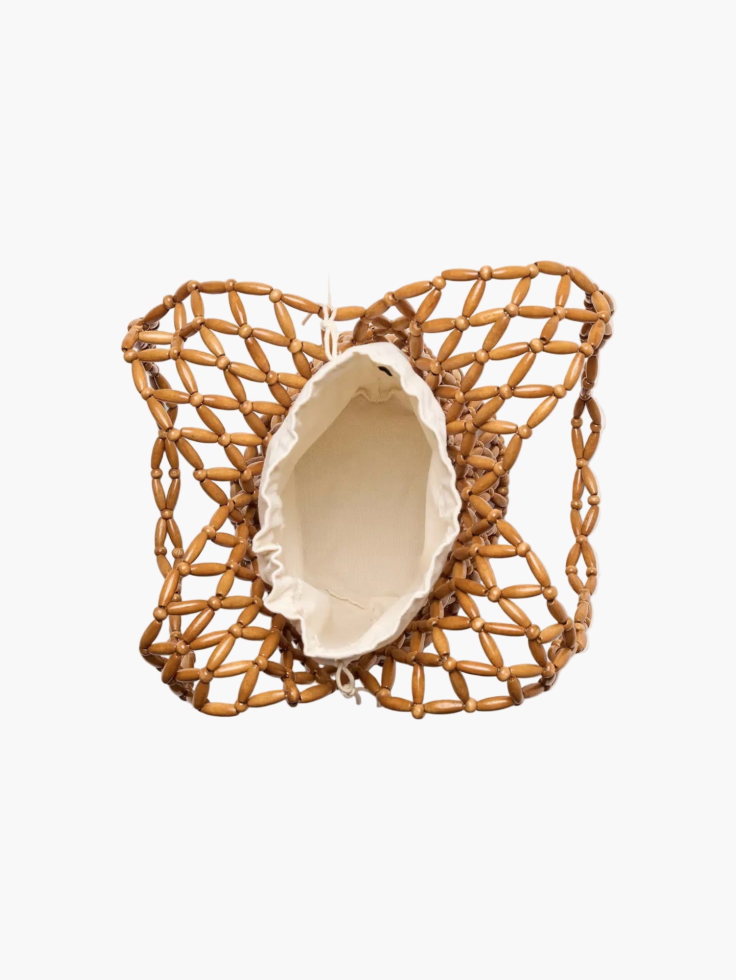 handmade wooden bead tote bag open interior top view natural tan - tan - tote bag