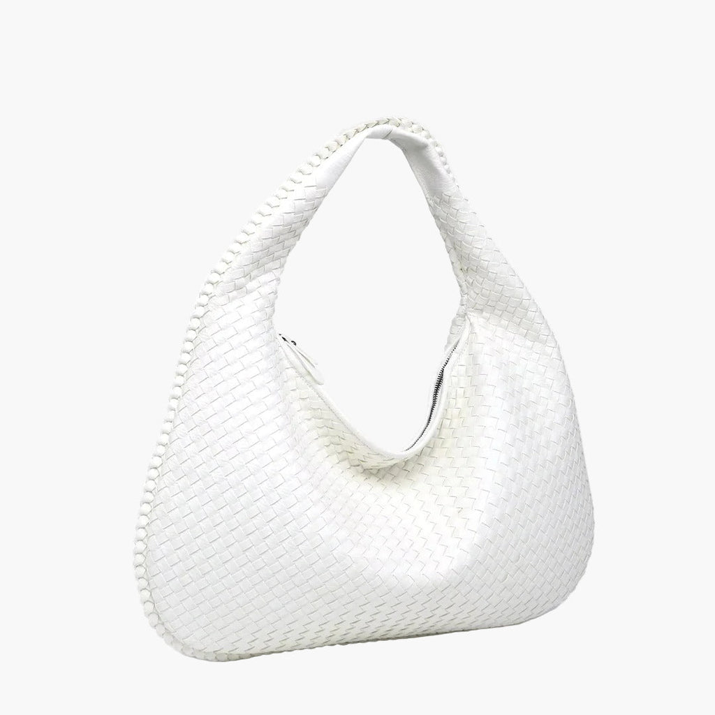 woven hobo shoulder bag white cream women leather artisan elegant