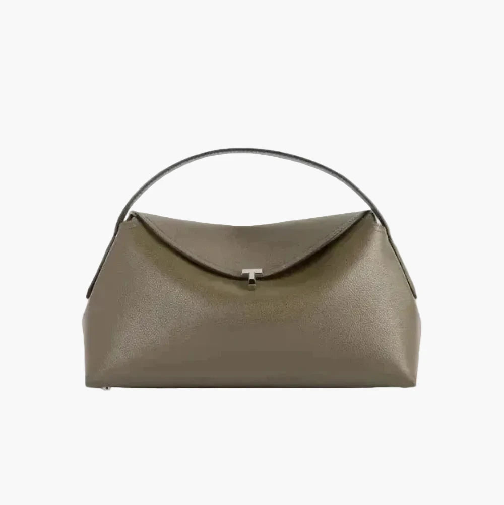structured top handle bag dark taupe women minimalist elegant