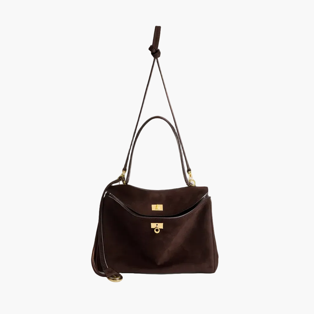 suede shoulder bag dark brown women top handle luxury