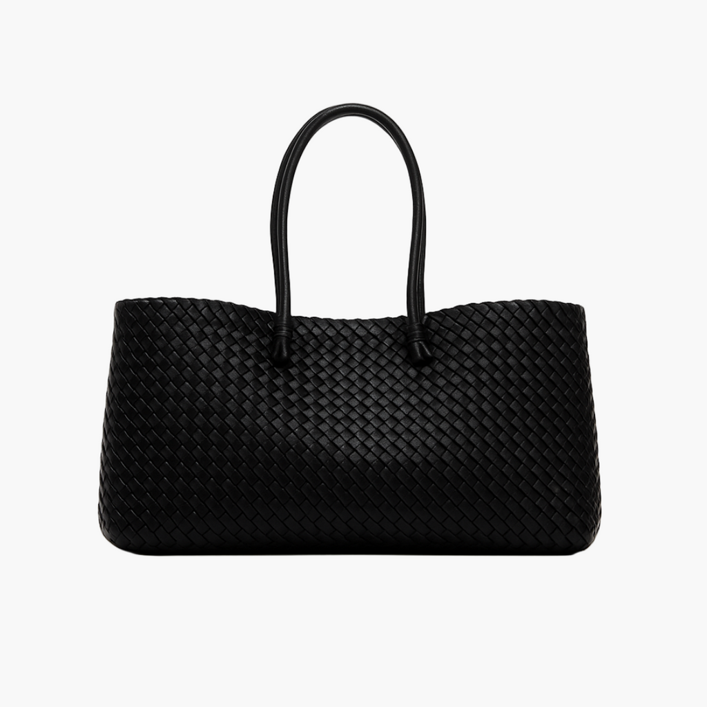 woven leather tote bag black women structured double handle elegant