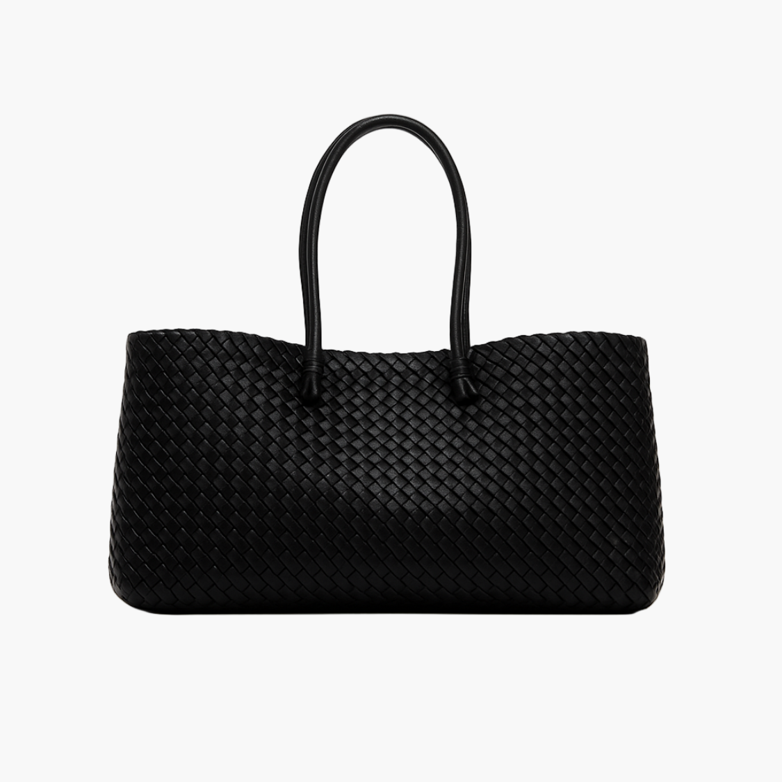 woven leather tote bag black women structured double handle elegant