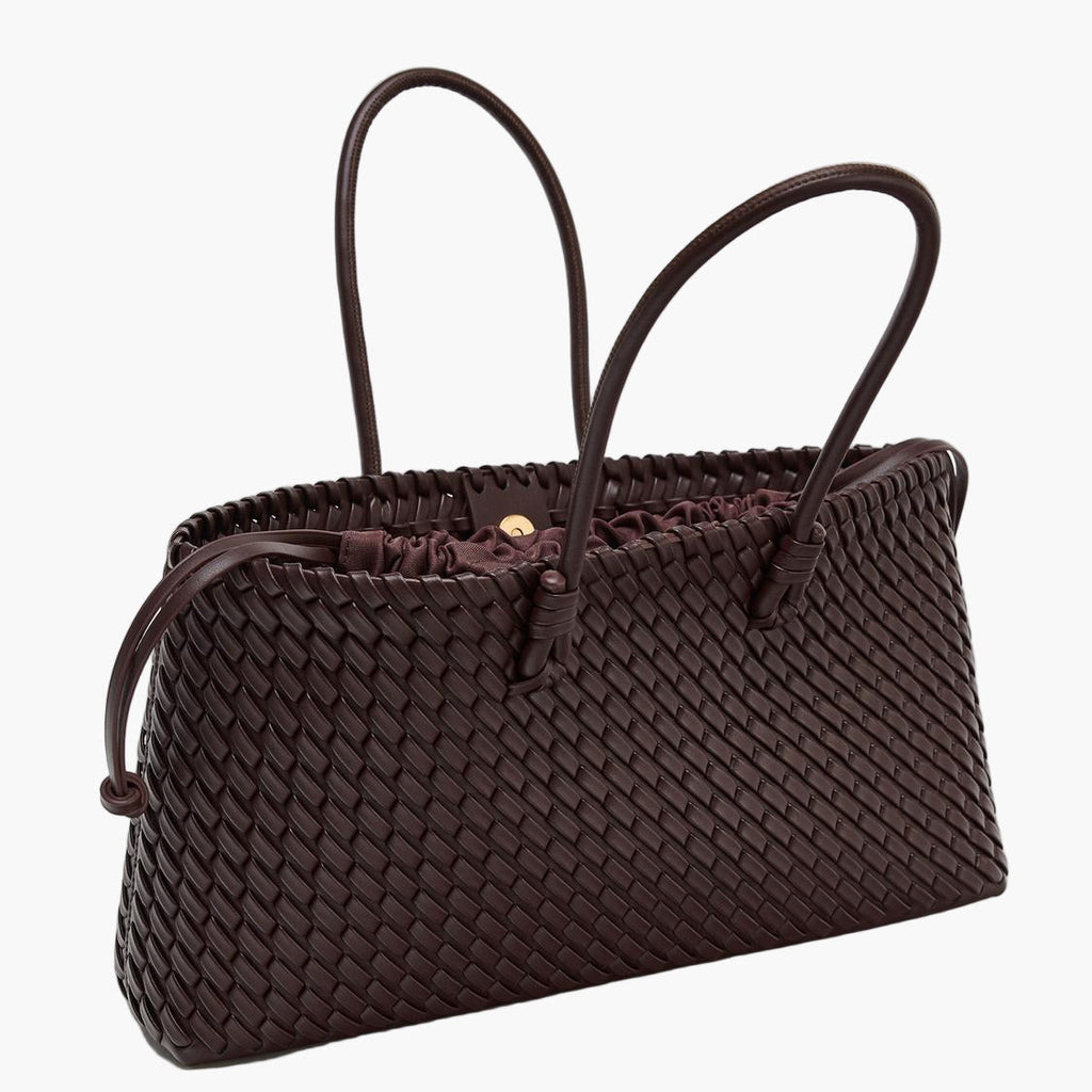woven leather tote bag burgundy small front women structured