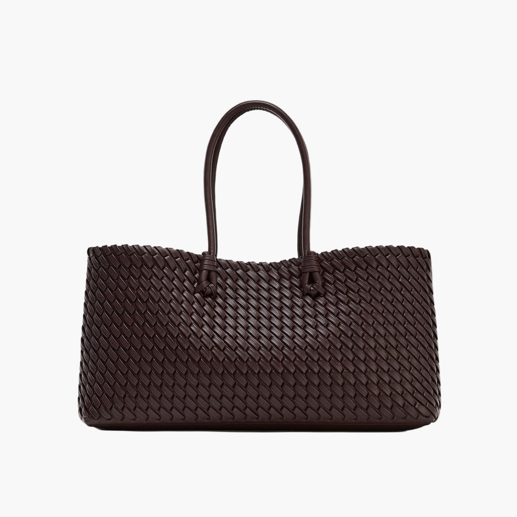 woven leather tote bag burgundy women structured double handle elegant