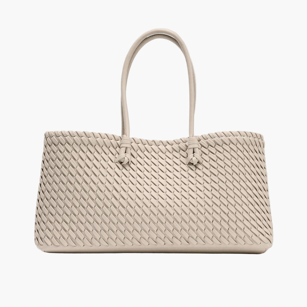 woven leather tote bag cream ecru women structured double handle