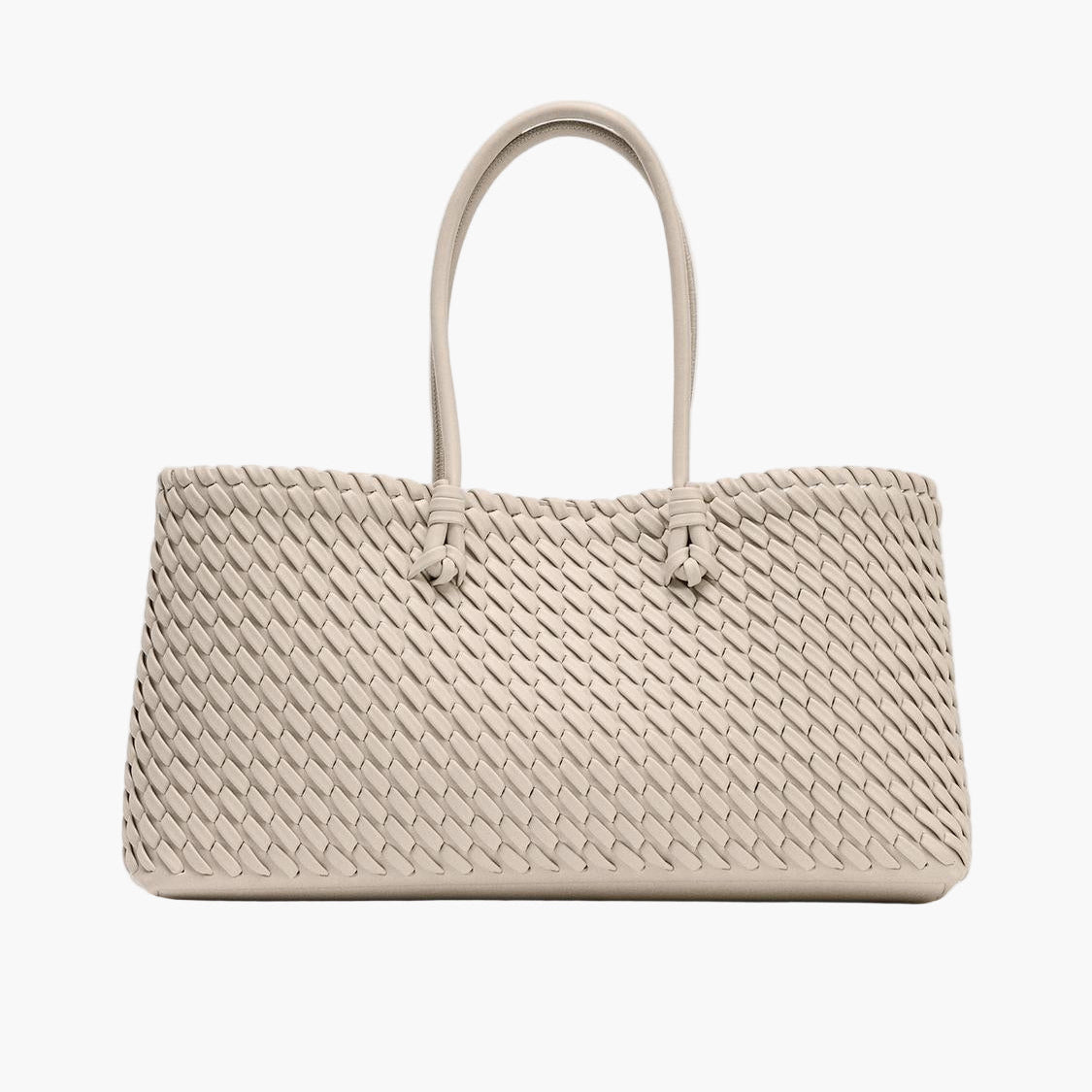 woven leather tote bag cream ecru women structured double handle