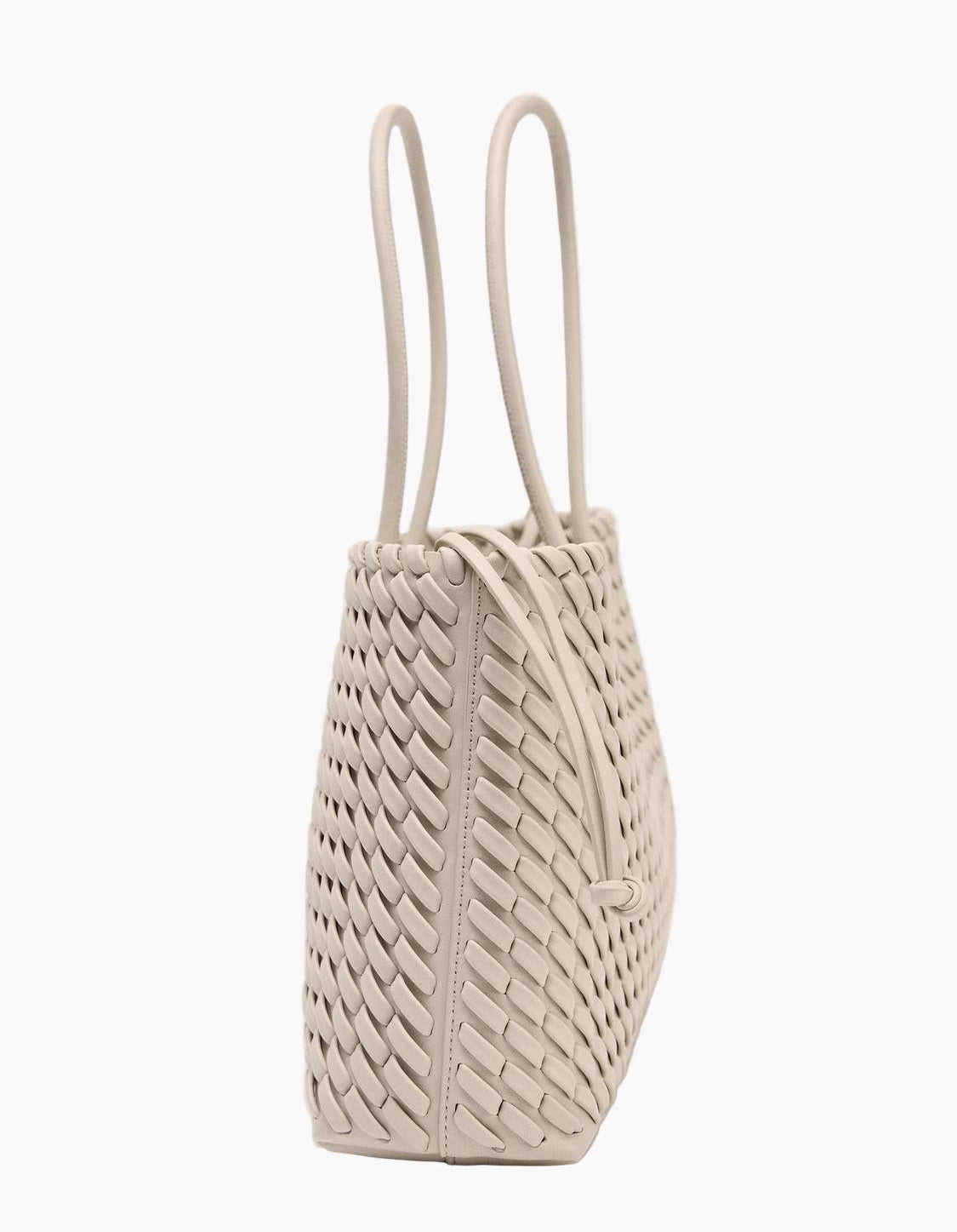 woven leather tote bag cream ecru side view women structured