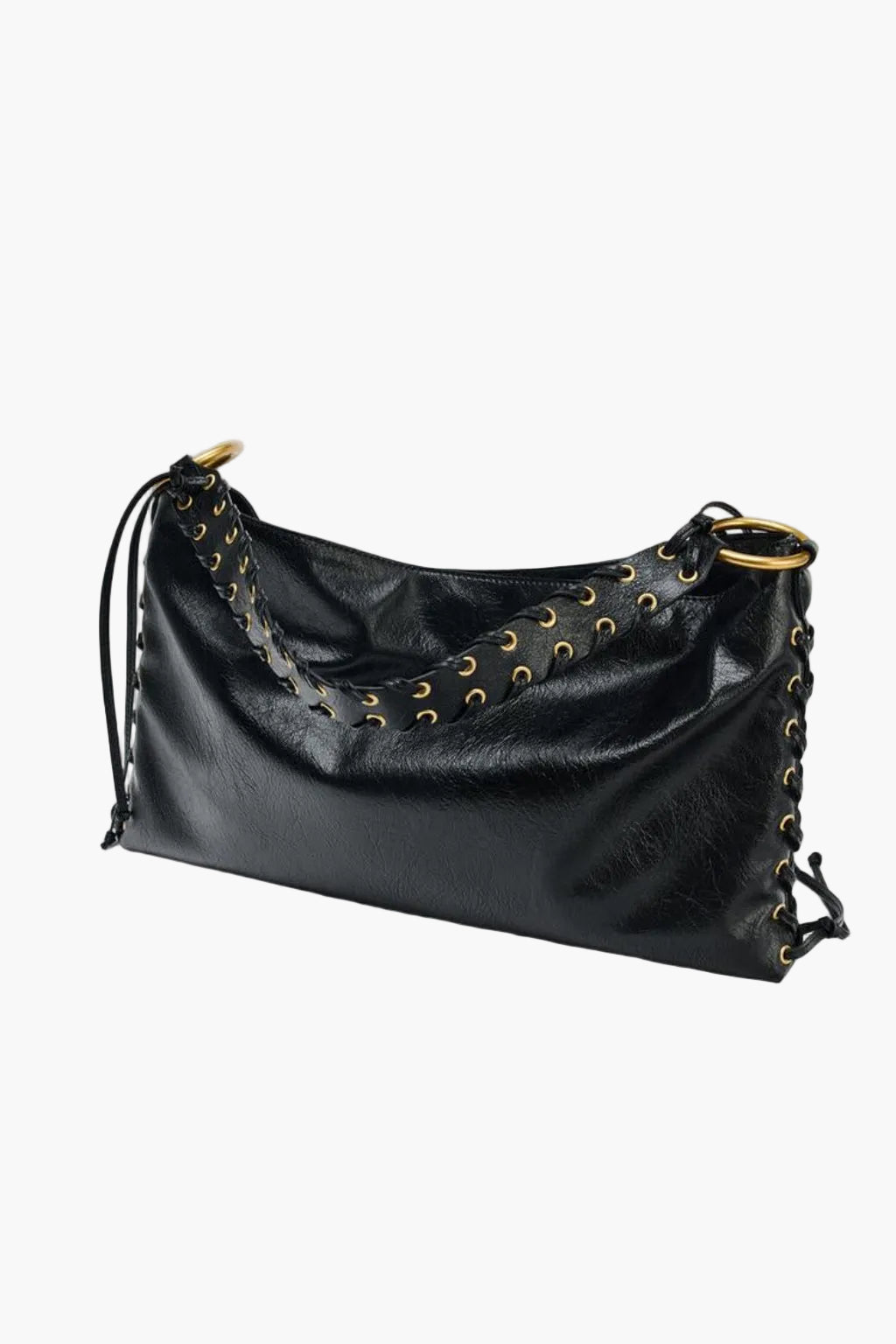 black corset shoulder bag side view braided handle women structured