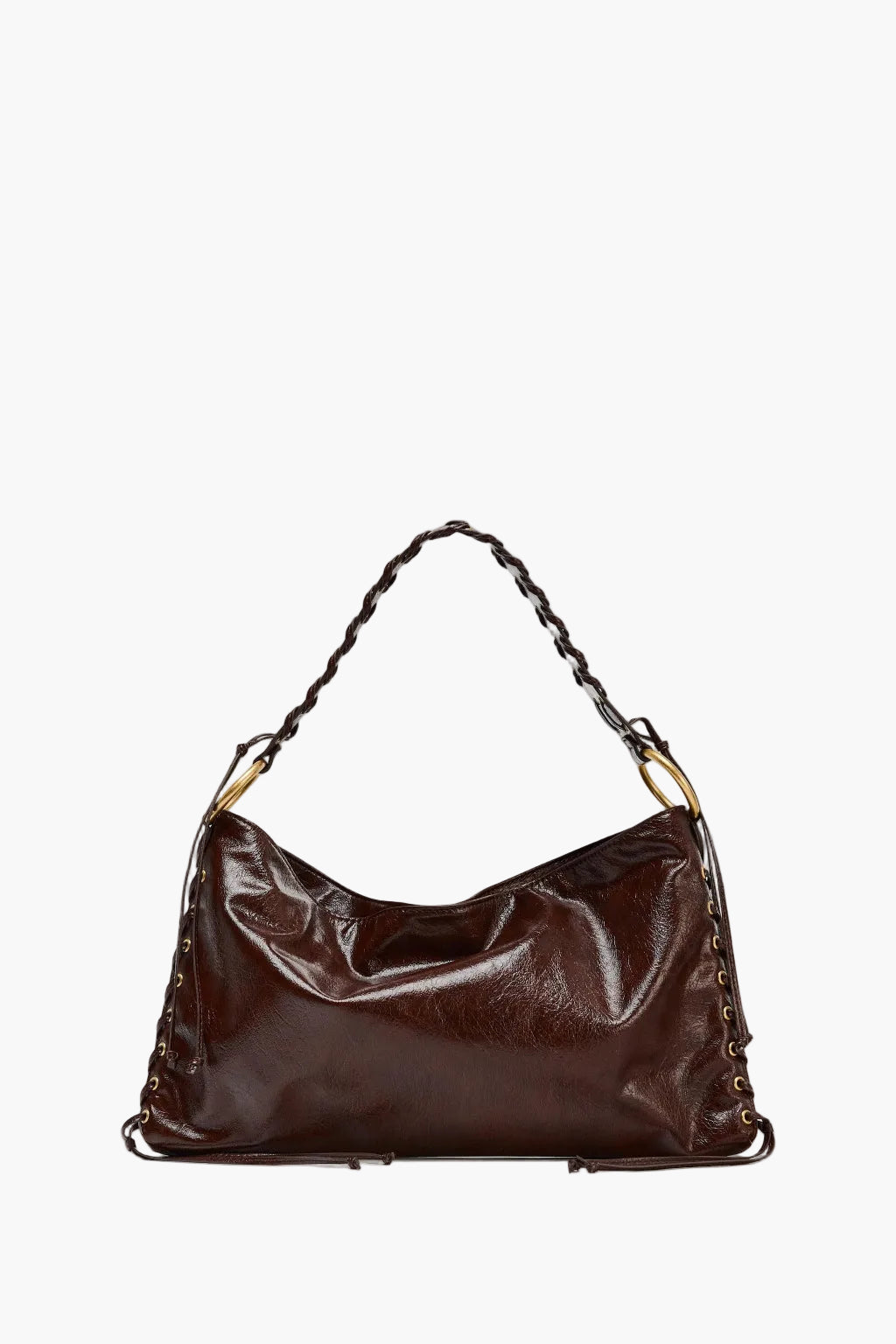corset shoulder bag brown grain leather women structured braided handle gold hardware